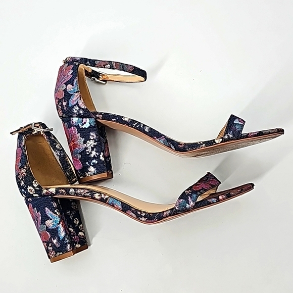 Jessica Simpson Blue Denim w Metallic Floral Block Heel Sandals Coquette Girl - Picture 1 of 13